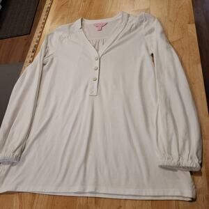 Lilly Pulitzer Jersey Long Sleeve Notch Collar Gold Button Long Sleeve Top XS
